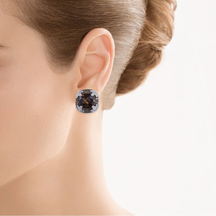 Серьги из белого золота с бриллиантом и раухтопазом (Арт.c014stc4w_dn_sq_wg)