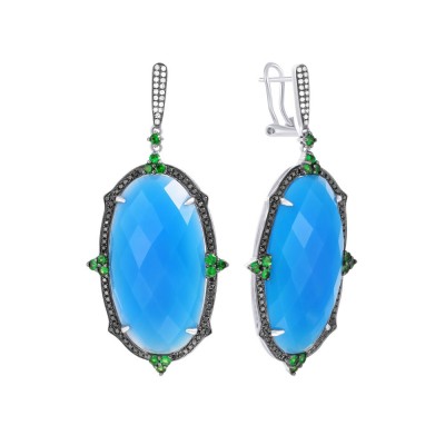 Серьги белое золото с агатом и бриллиантами «Лазурный Шик» MyJewels (арт.E33621)
