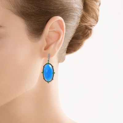 Серьги белое золото с агатом и бриллиантами «Лазурный Шик» MyJewels (арт.E33621)