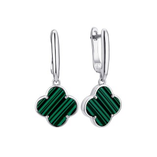 Серьги серебряные с малахитом «Lucky Clover» Fresh Jewelry (арт.TC-E02028-X-W-Mal-X-X)