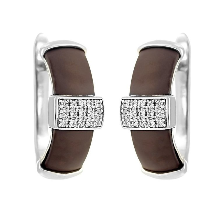 Серьги из серебра с керамикой и куб. цирконием (Арт.tm-e00252-br-w-x-x-w)