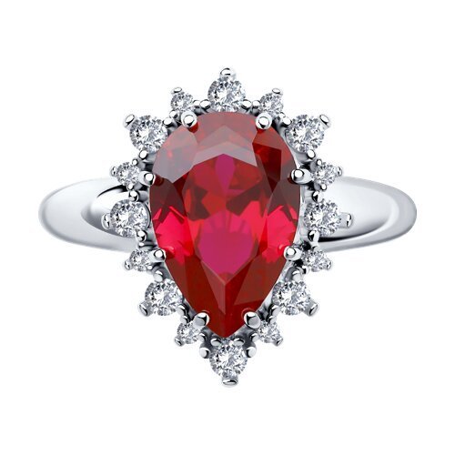 Кольцо из серебра с корундом рубиновым (синт.) и фианитами (Арт.84010014)