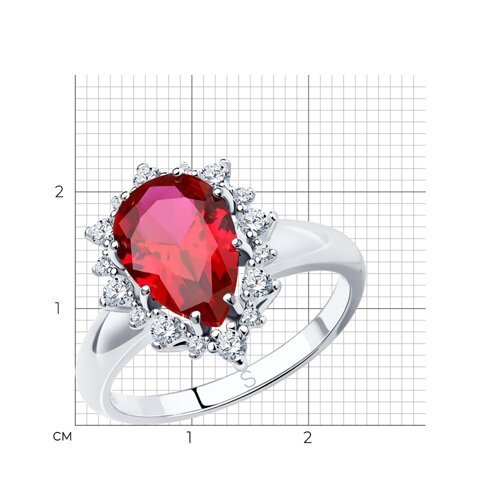 Кольцо из серебра с корундом рубиновым (синт.) и фианитами (Арт.84010014)