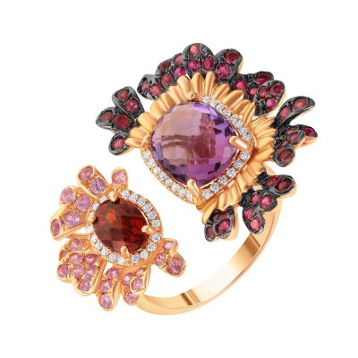 Кольцо из золота с аметистом и бриллиантом (Арт.hf05469r-r-amg_ko_ps_ru_am_gr_pink)