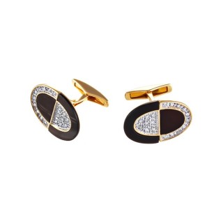 Запонки золотые с бриллиантами и ониксом «Oval Contrast» MyJewels (арт.KA3076CF_BO_OX_YG)