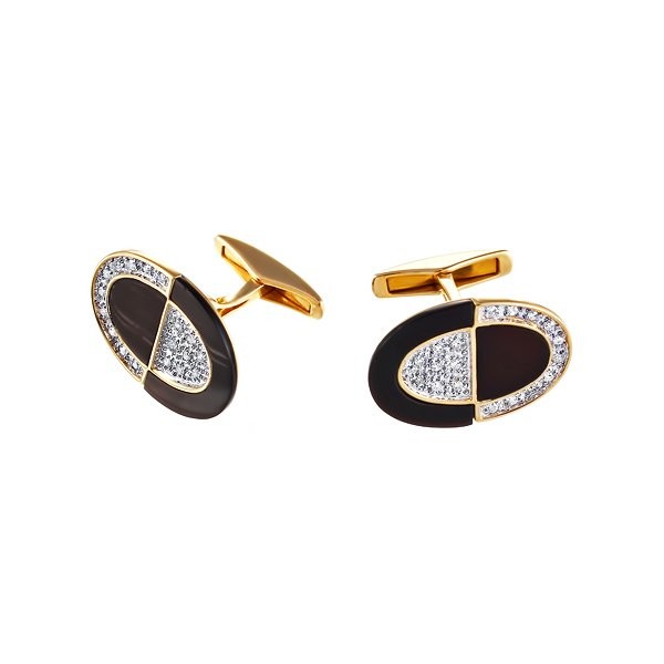 Запонки золотые с бриллиантами и ониксом «Oval Contrast» MyJewels (арт.KA3076CF_BO_OX_YG)