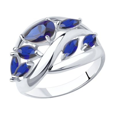 Кольцо из серебра с корундом «Сапфировый Ветер» Соколов (арт.92012059)