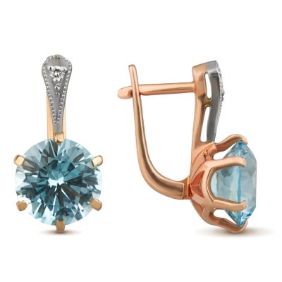 Серьги из золота с бриллиантом и топазом Русские Самоцветы (Арт.88285)