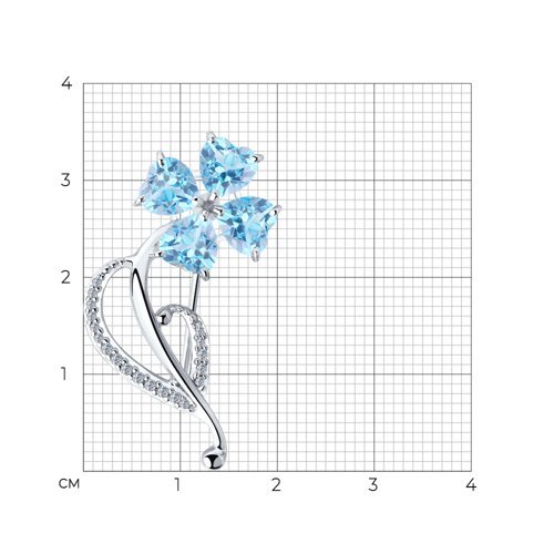 Брошь из серебра с топазами и фианитами (Арт.92040082)