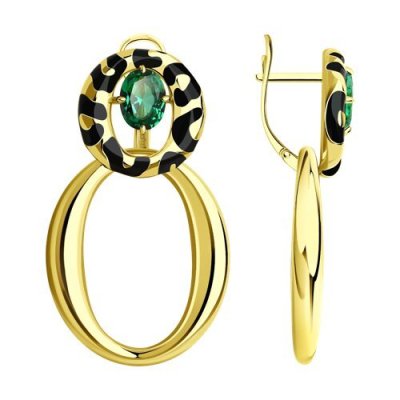 Серьги из золоченого серебра с ситаллом и эмалью «Ягуар» Соколов (арт.93-321-01668-1)