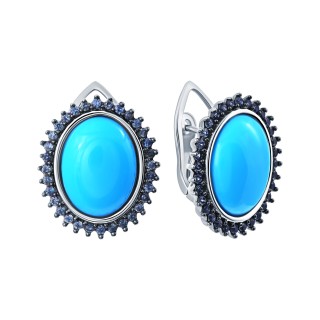 Серьги белое золото с бирюзой, рубинами и сапфирами «Лазурный Овал» Myjewels (арт.RE6980-1)