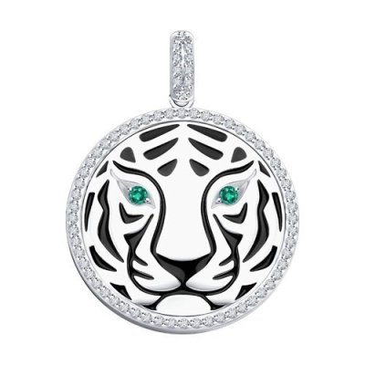 Подвеска из белого золота с изумрудами, бриллиантами и эмалью (Арт.3030180-3)