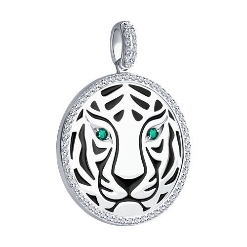 Подвеска из белого золота с изумрудами, бриллиантами и эмалью (Арт.3030180-3)