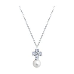 Колье из серебра с синтетическим жемчугом и фианитами (Арт.94071094)