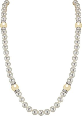 Ожерелье из серебра с жемчугом и куб. цирконием (Арт.102l-sr5-1-6)