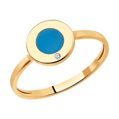 Кольцо из золота с фианитом и эмалью «Морской Талисман» Соколов (арт.018945)