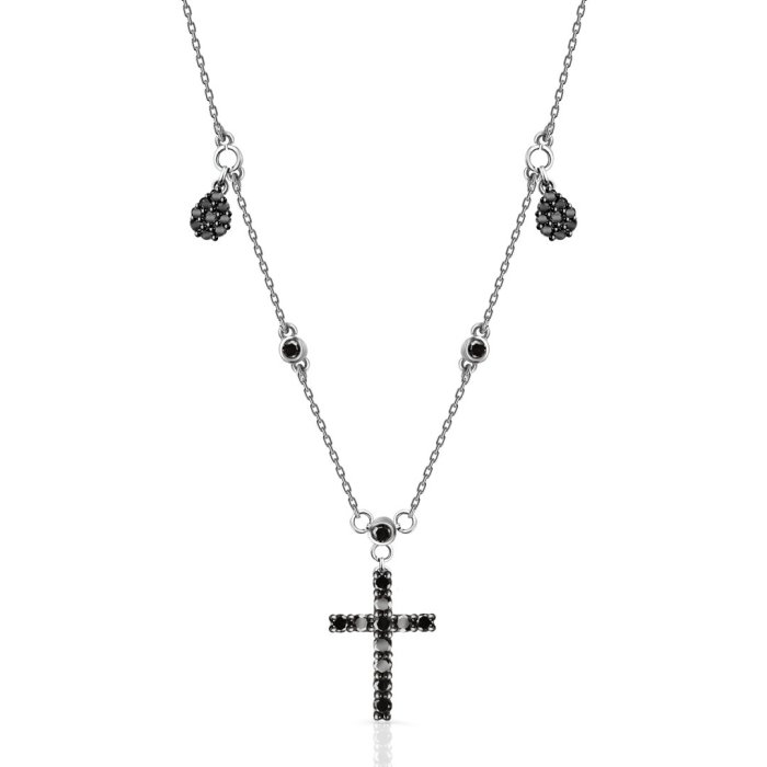 Ожерелье из золота с бриллиантом и ониксом Русские Самоцветы (Арт.95861)