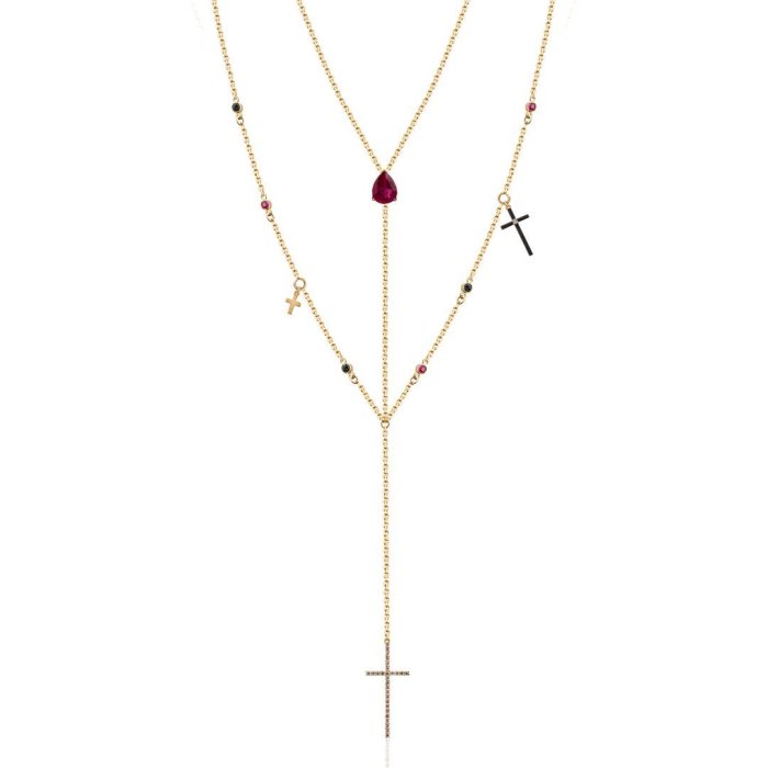 Ожерелье из золота с бриллиантом и ониксом Русские Самоцветы (Арт.95861)