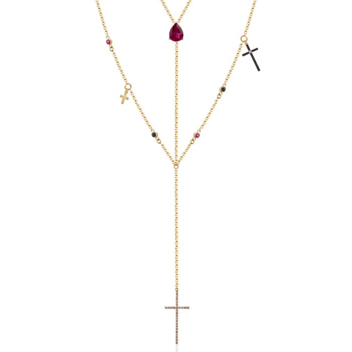 Ожерелье из золота с бриллиантом и ониксом Русские Самоцветы (Арт.95861)