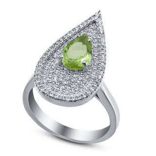 Кольцо серебряное с хризолитом и фианитами «Серебряные крылья» Myjewels (арт.00610)