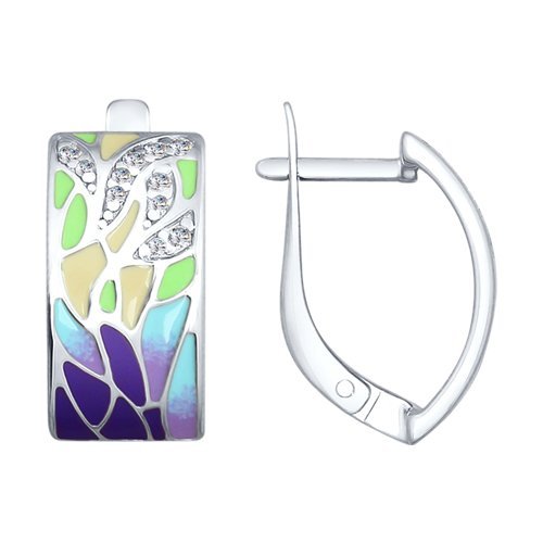 Серьги из серебра с эмалью с фианитами (Арт.94022633)