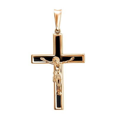 Кулон крестик с ониксом «Чёрное Сияние» золото Estet (арт.01Р410872-1)