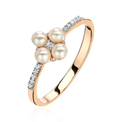 Кольцо с жемчугом и фианитами «Petit Charm Классик» Estet (арт.01К3114284-1)