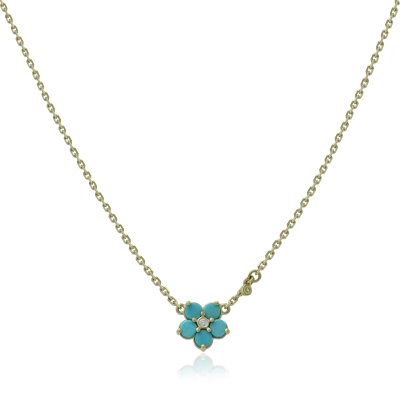 Ожерелье из золота с бирюзой и бриллиантом Русские Самоцветы (Арт.95927)