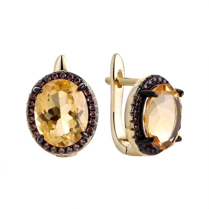 Серьги из серебра с цитрином (Арт.cz-e01936-x-lb-ys-x-br)