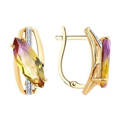 Серьги золото 585 с ситаллом и фианитами «Градиент рассвета» SOKOLOV (арт.727003)