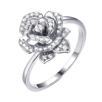 Кольцо серебряное с фианитами «Flower Rose» Fresh Jewelry (арт.CZ-R02032-X-W-W-X-W)