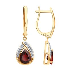 Серьги из золочёного серебра с гранатами и фианитами (Арт.92023210)