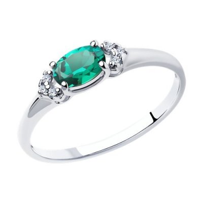 Кольцо из серебра с гидротермальным изумрудом и фианитами (Арт.82010008)