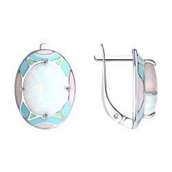 Серьги из серебра с эмалью с опалами (Арт.83020039) Серьги из серебра с эмалью с опалами (Арт.83020039)
