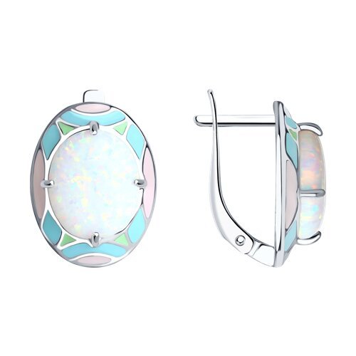 Серьги из серебра с эмалью с опалами (Арт.83020039) Серьги из серебра с эмалью с опалами (Арт.83020039)