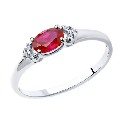 Кольцо из серебра с корундом рубиновым (синт.) и фианитами (Арт.84010015)