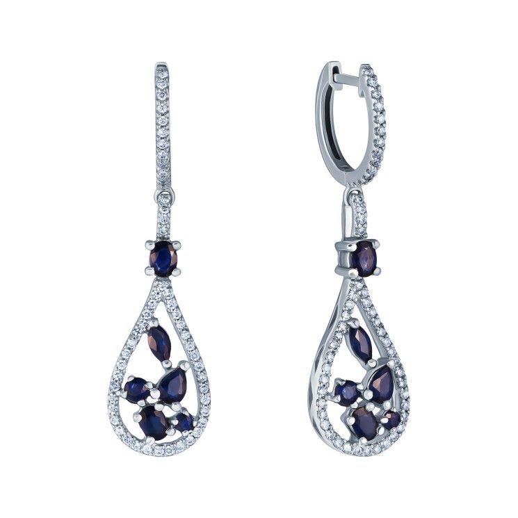 Серьги из белого золота с бриллиантом и сапфиром (Арт.kt0141m-ws_sr_sa_wg)
