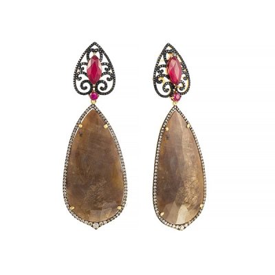 Серьги из золота с бриллиантом и корундом (Арт.me32916-bd-br-yg_db_dn_ru_cr_yg)