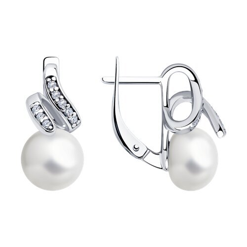 Серьги из серебра с жемчугом и фианитами (Арт.92022641)