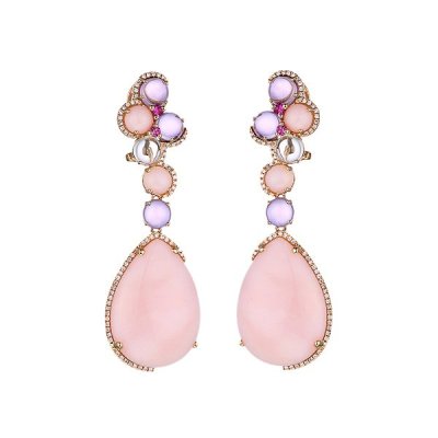 Серьги золото с аметистом, бриллиантами, опалом и сапфиром «Поп-Розовый Мираж» MyJewels (арт.TR00052E-YPOAM)