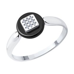 Кольцо из серебра с керамической вставкой и фианитами (Арт.94-110-01265-1)