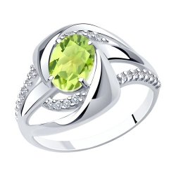 Кольцо из серебра с хризолитом и фианитами (Арт.94-310-00569-1)
