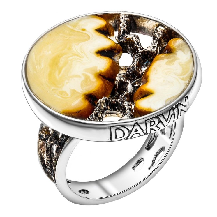 Серебряное кольцо с янтарём белым Darvin 520034005aa