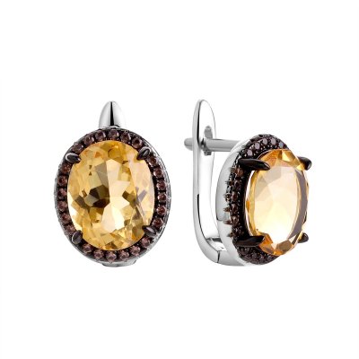 Серьги из серебра с цитрином (Арт.cz-e01936-x-wb-ys-x-br)