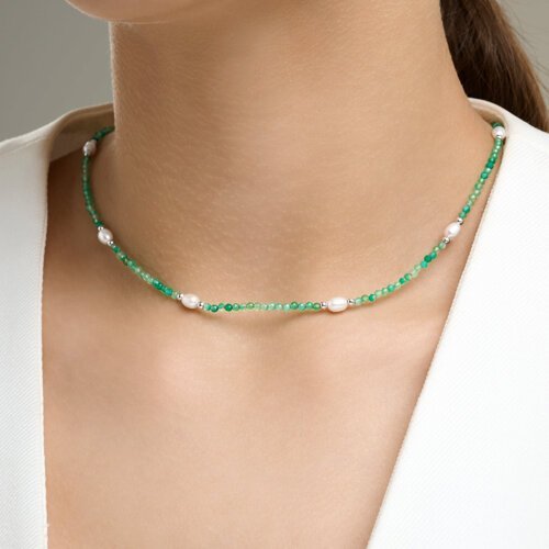 Колье из серебра с жемчугом и агатами (Арт.92070117)