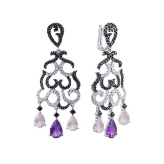 Серьги из белого золота с бриллиантами и сапфирами «Черный вальс» Myjewels (арт.AASE3190-21_SR_BSA_MC_WG)