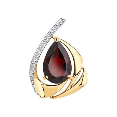 Подвеска золото 585 с гранатом и фианитами «Алый Шелест» SOKOLOV (арт.732064)