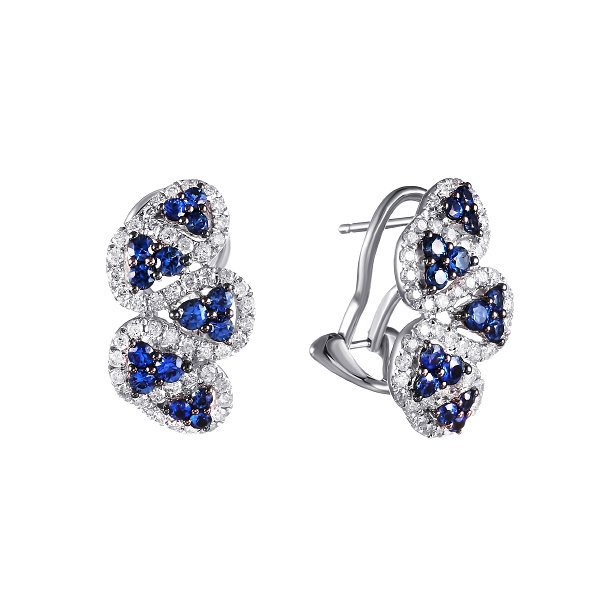 Серьги из белого золота с бриллиантом и сапфиром (Арт.e28582c_sr_sa_wg)