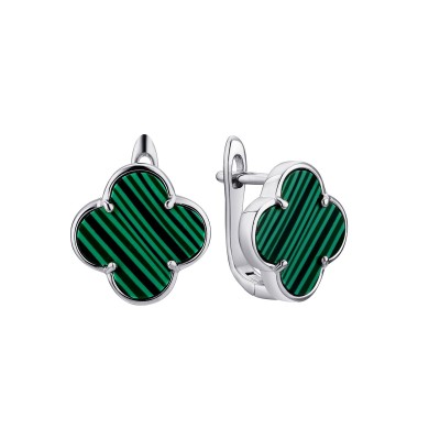 Серьги серебряные с малахитом «Lucky Clover» Fresh Jewelry (арт.TC-E02029-X-W-Mal-X-X)