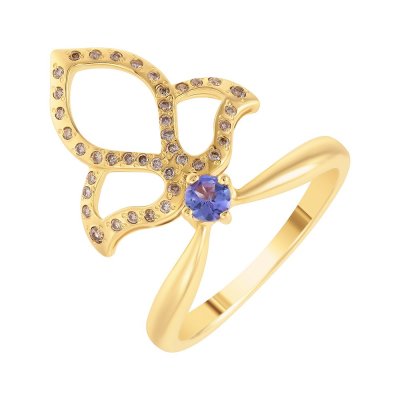 Кольцо из золота с бриллиантом и танзанитом (Арт.r0038_ygdntz_ko_dn_ta_yg)
